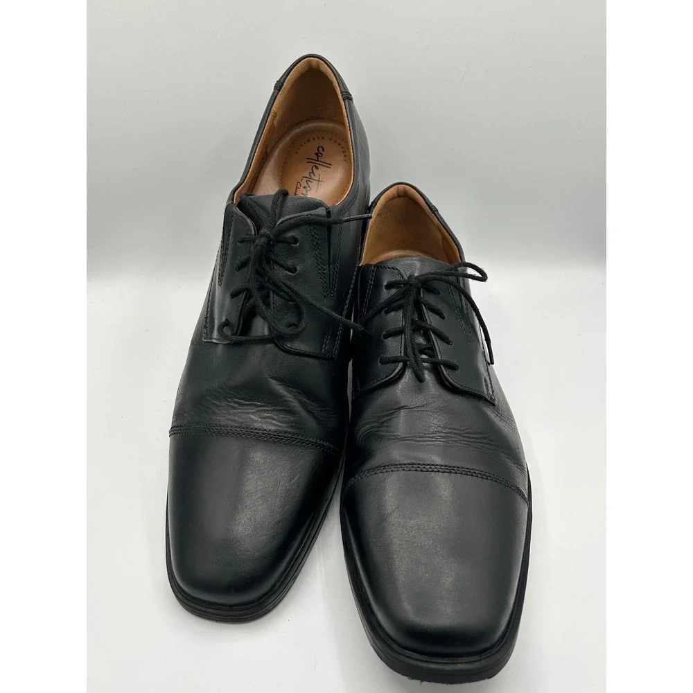 Clarks Collection Tilden Cap Men Black Leather Derby Dress Shoes Size 14 M